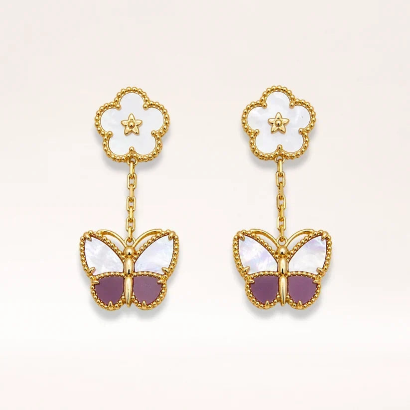Pearl Inlay Butterfly Drop Earrings