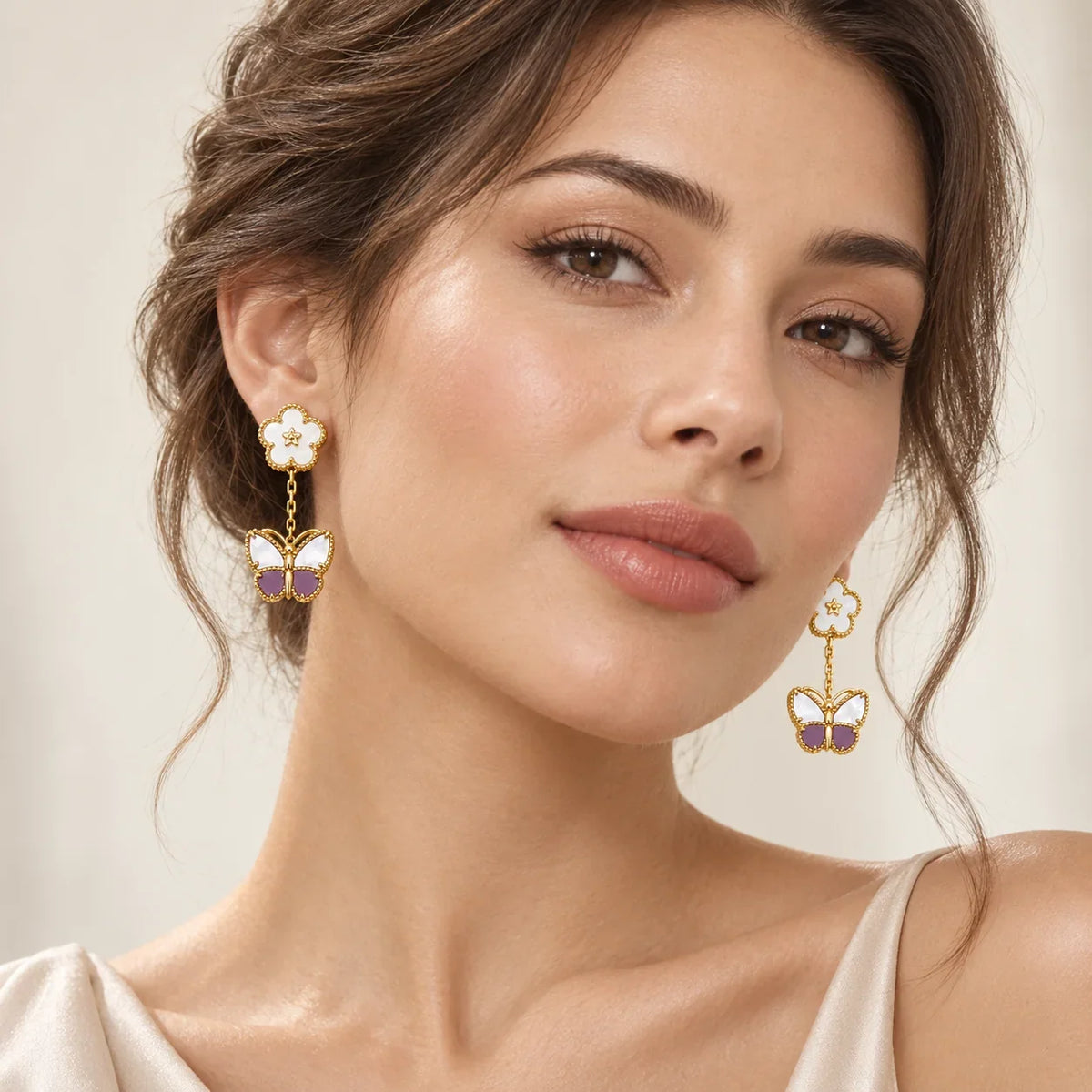 Pearl Inlay Butterfly Drop Earrings - view 2