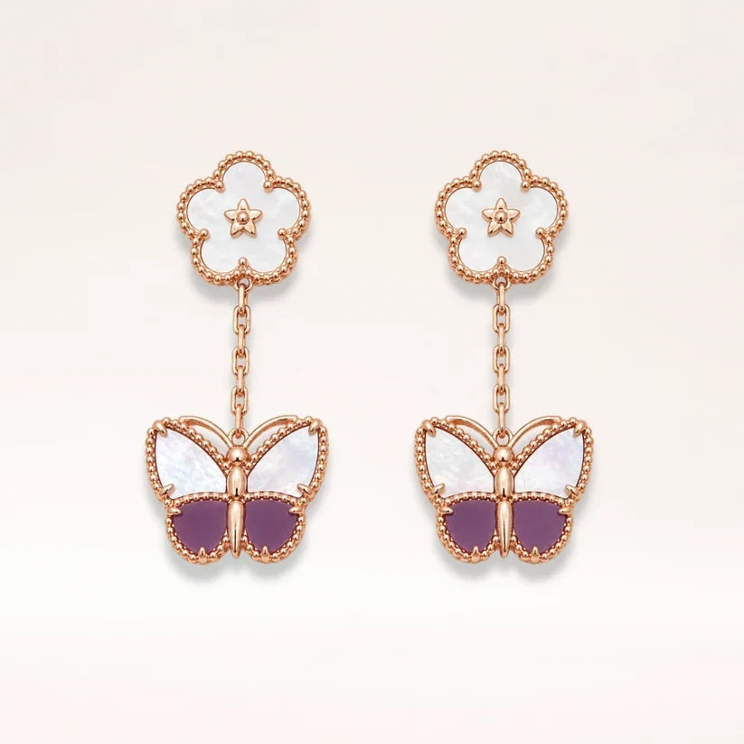Pearl Inlay Butterfly Drop Earrings - view 4