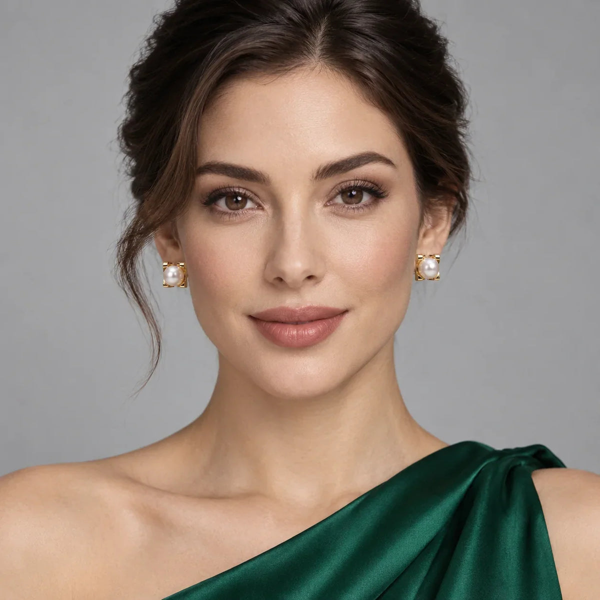 Pearl Square Stud Earrings - view 2