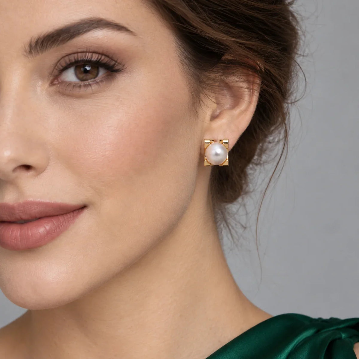 Pearl Square Stud Earrings - view 3
