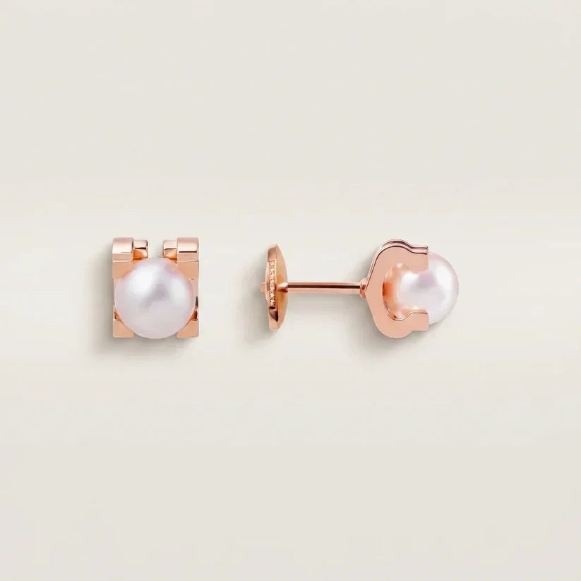 Pearl Square Stud Earrings - view 4