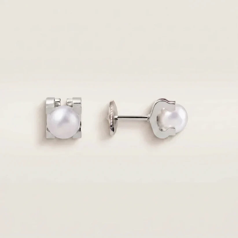 Pearl Square Stud Earrings - view 5