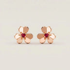 Red CZ Floral Stud Earrings