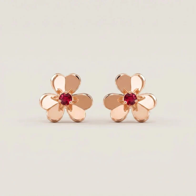 Red CZ Floral Stud Earrings