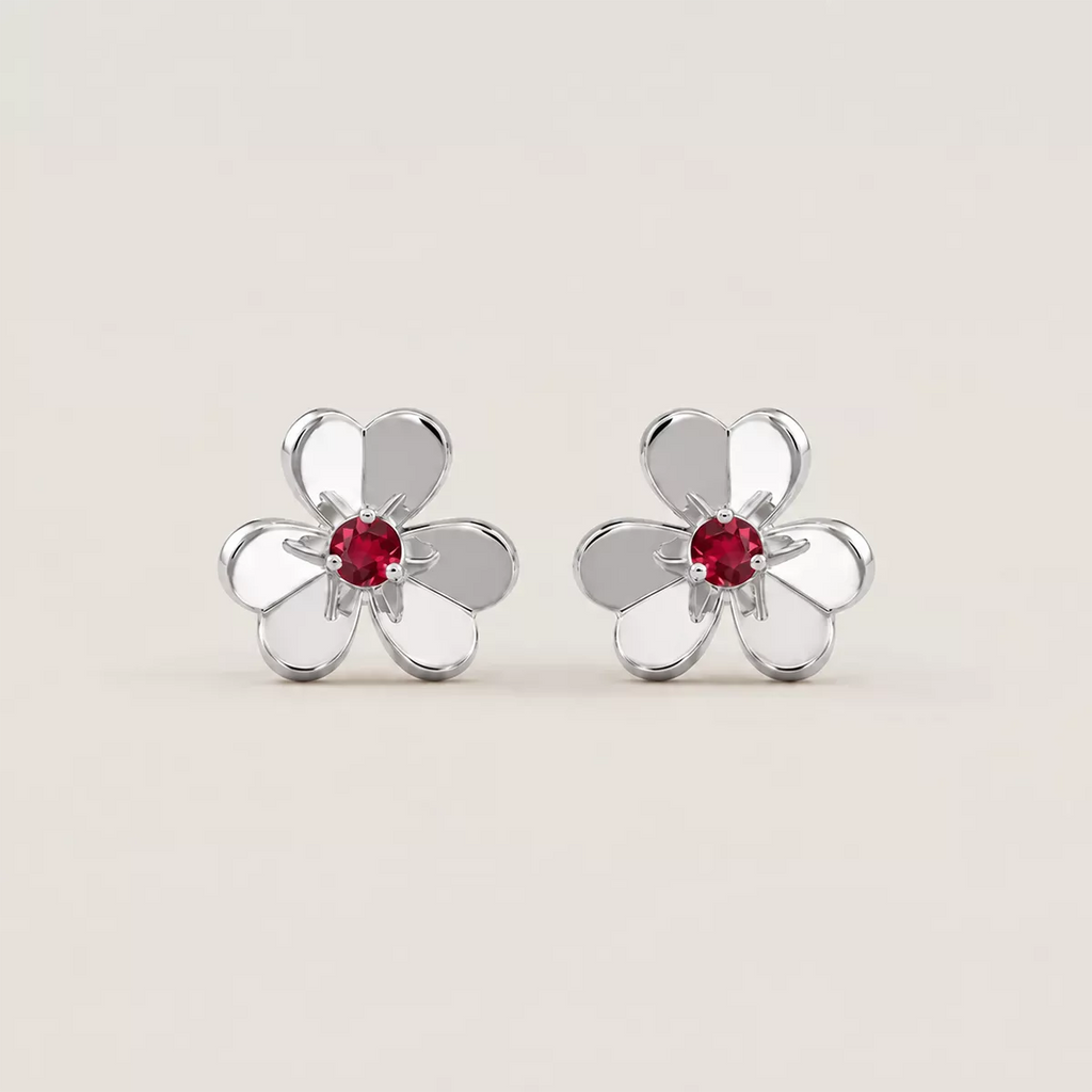 Red CZ Floral Stud Earrings - view 4
