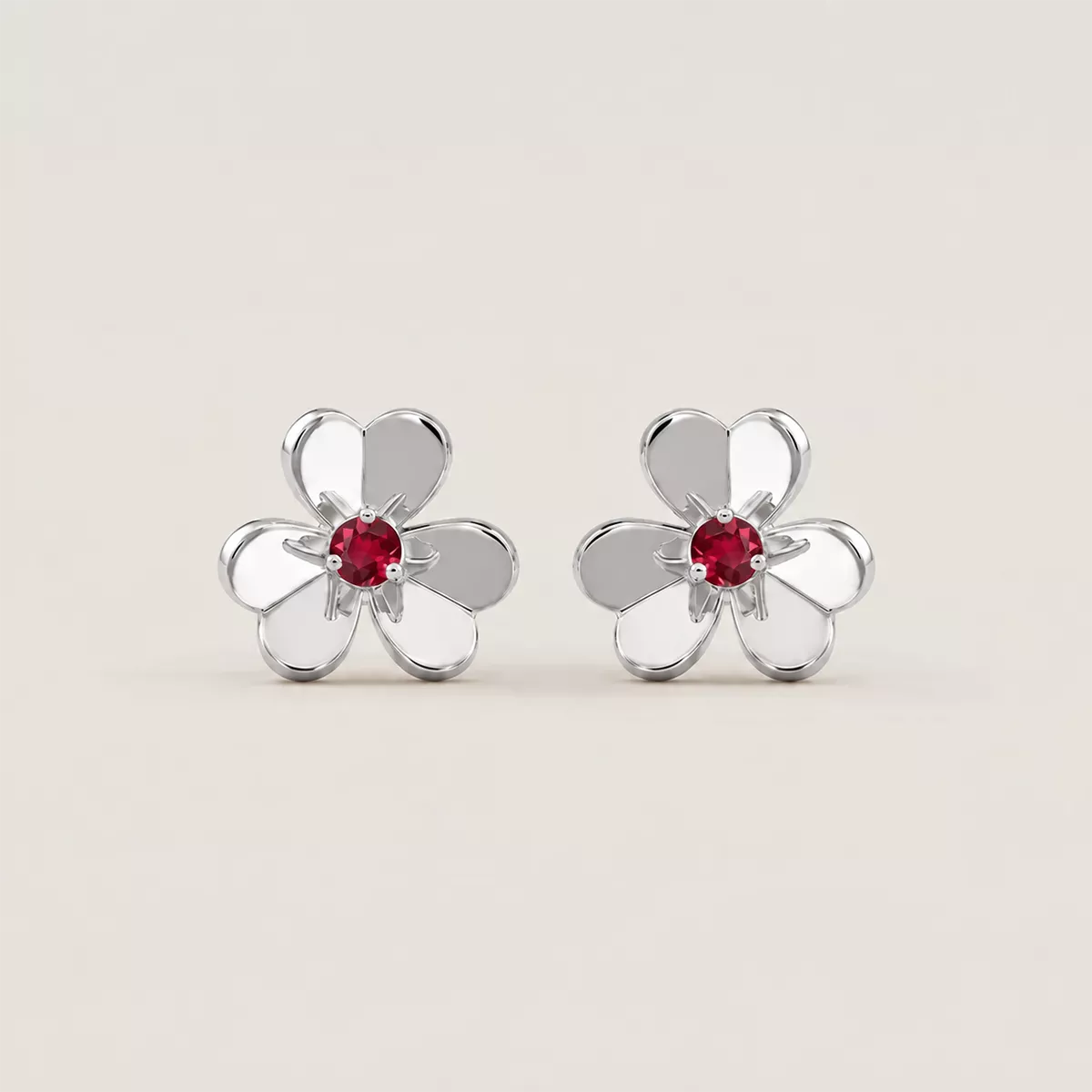 Red CZ Floral Stud Earrings - view 4
