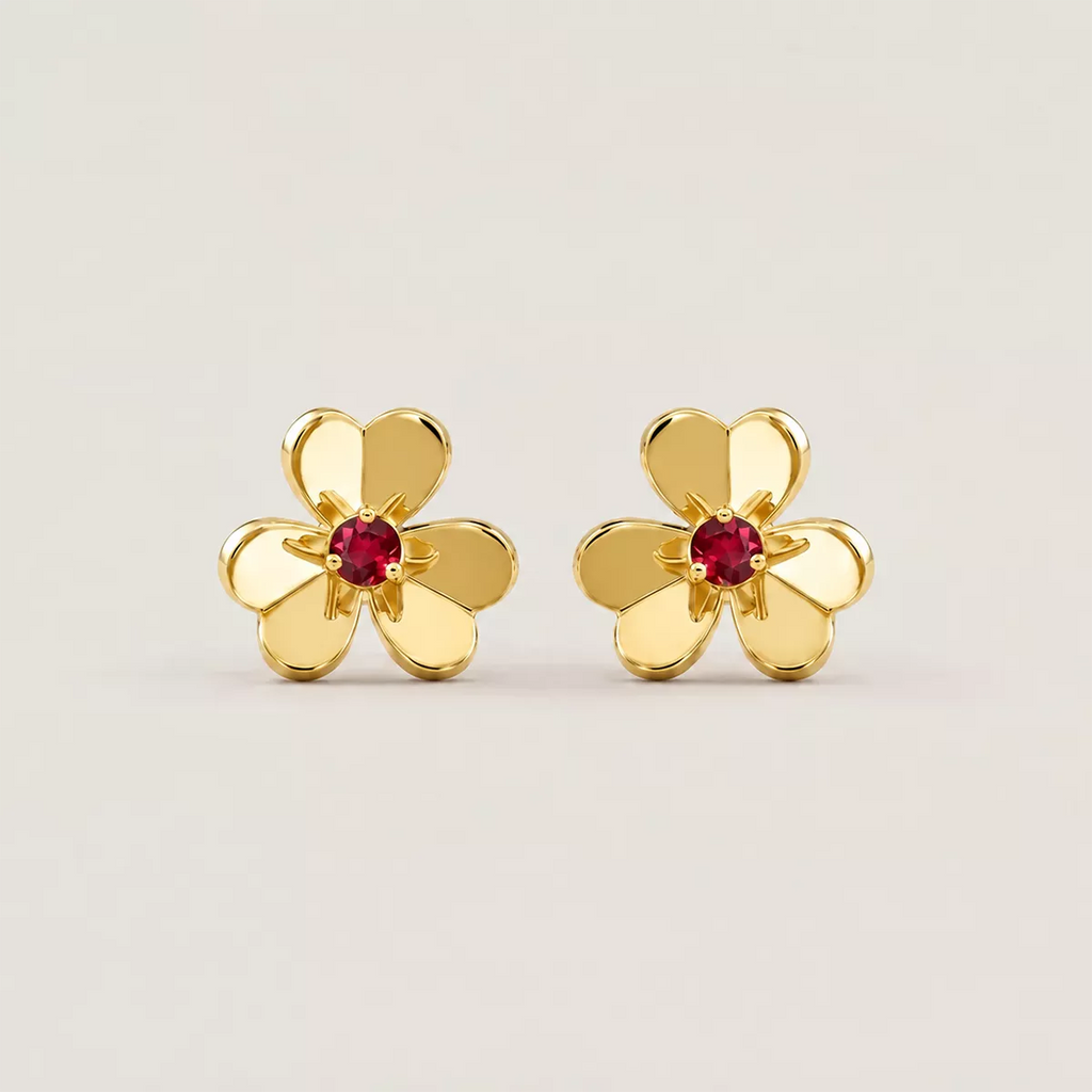 Red CZ Floral Stud Earrings - view 5