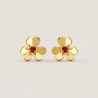 Red CZ Floral Stud Earrings - view 5