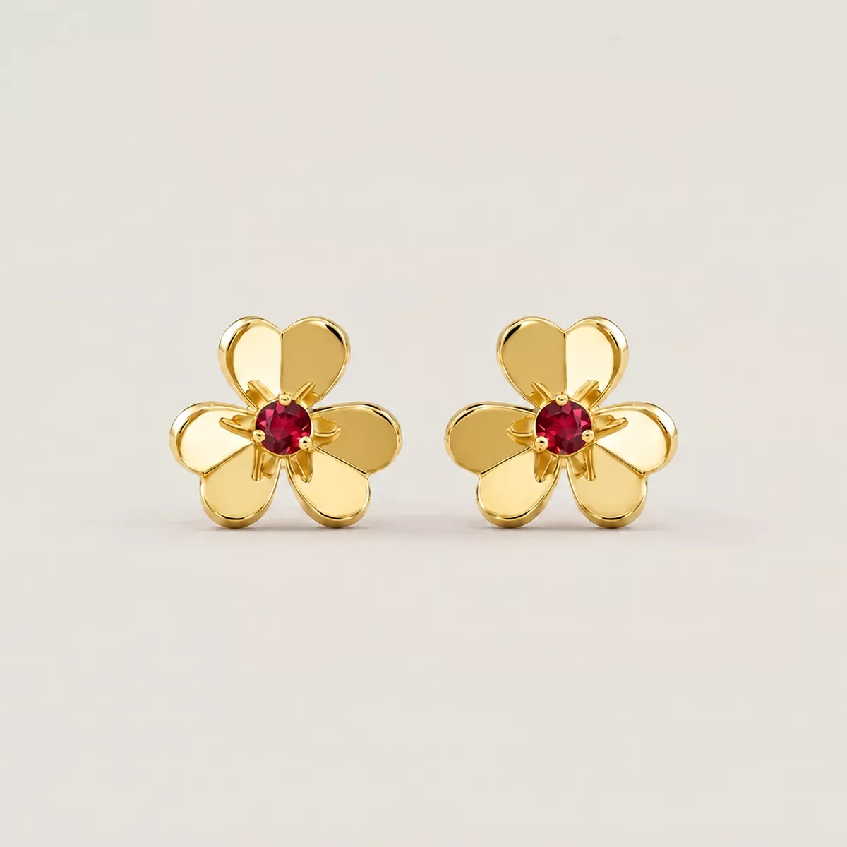 Red CZ Floral Stud Earrings - view 5