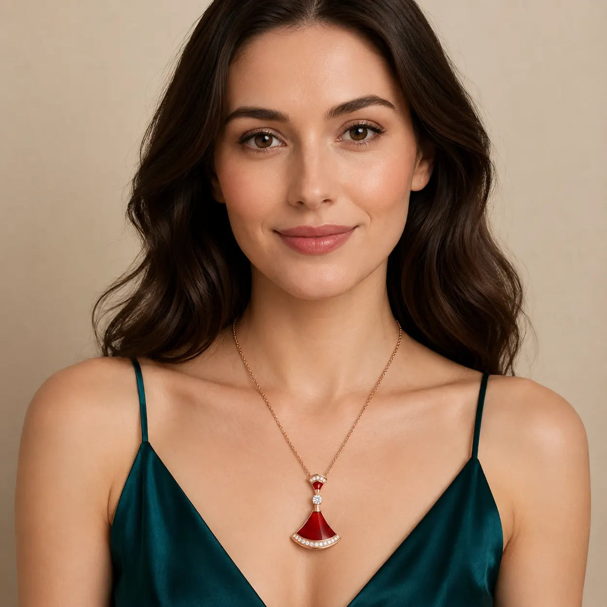 Red Fan CZ Necklace - view 2