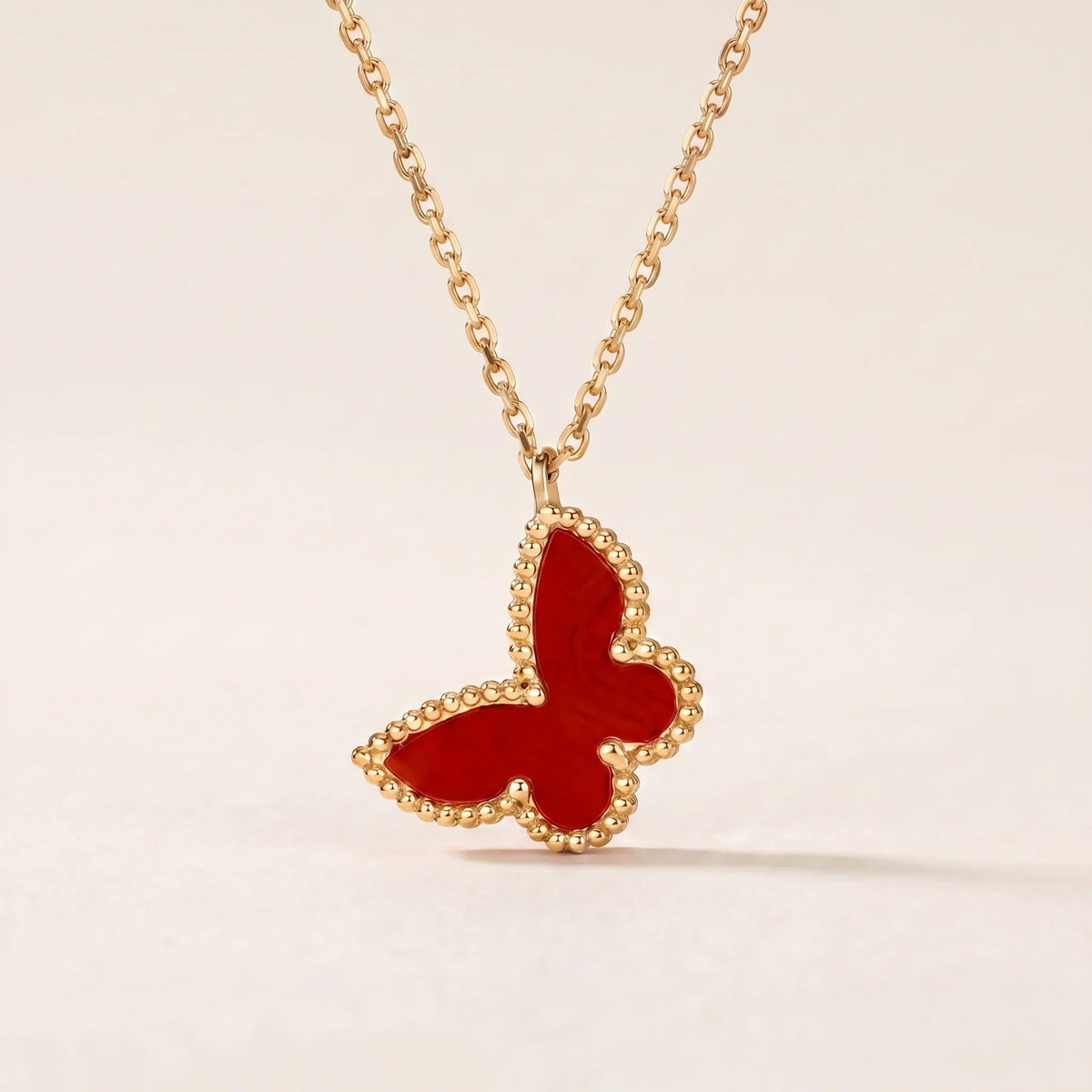 Red Inlay Butterfly Pendant Necklace
