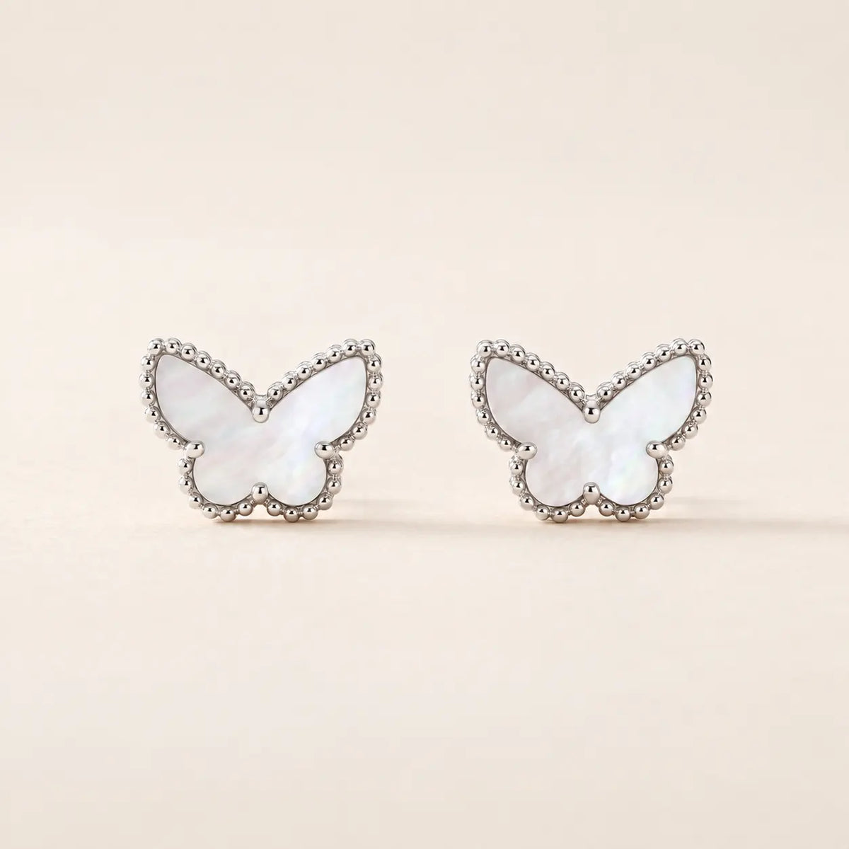 White Mother-of-Pearl Butterfly Stud Earrings - view 5