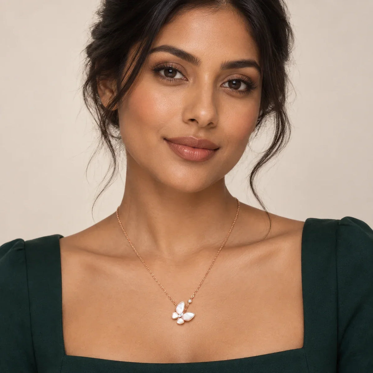 White Pearl CZ Butterfly Necklace - view 2
