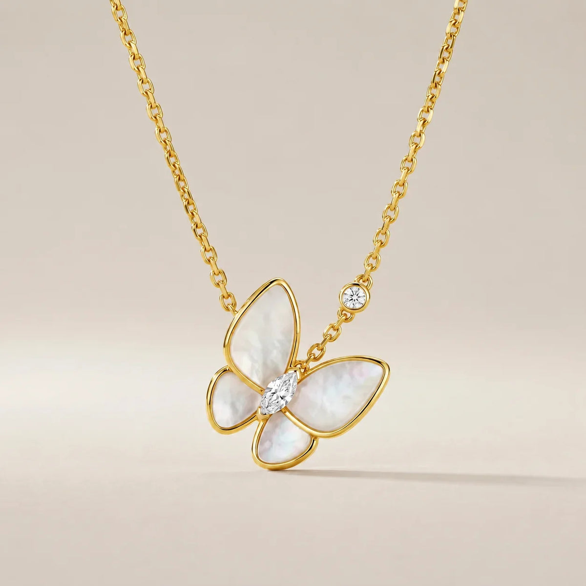 White Pearl CZ Butterfly Necklace - view 6
