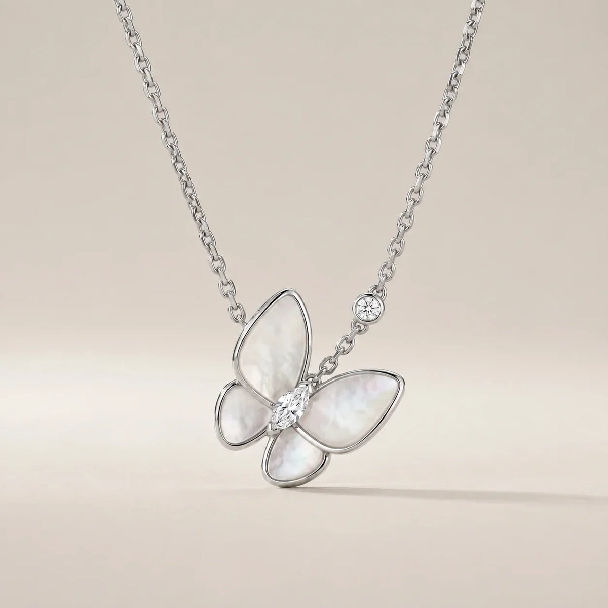 White Pearl CZ Butterfly Necklace - view 7